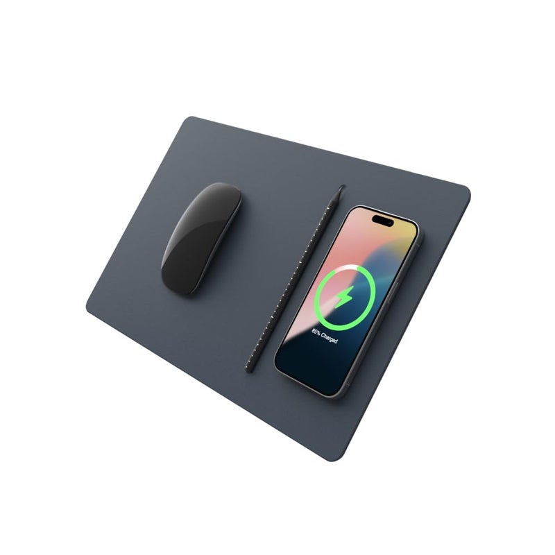 POUT H3 PRO Wireless Charging Mouse Pad â€“ Qi-Enabled Fast Charger with Anti-Slip Base & Smooth Surface for Phones and Earbuds â€“ Sleek Desk Accessory for Home & Office (Midnight Blue) - Image 1